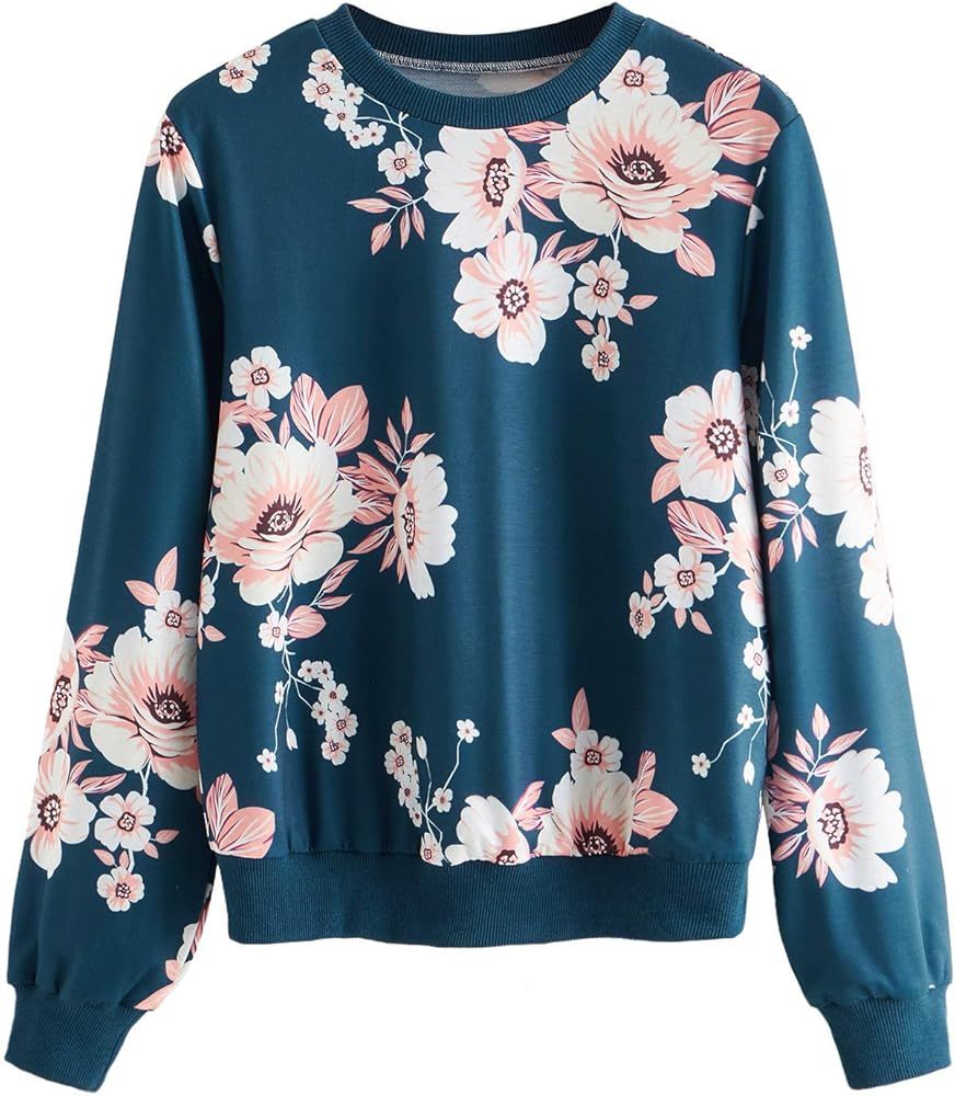 Women's Casual Floral Print Long Sleeve Pullover Tops Lightweight Sweatshirt | Amazon (US)