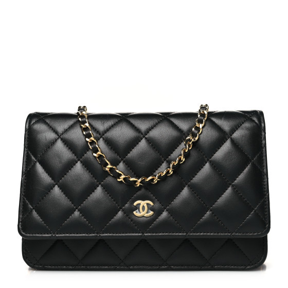 Lambskin Quilted Wallet On Chain WOC Black | FASHIONPHILE (US)