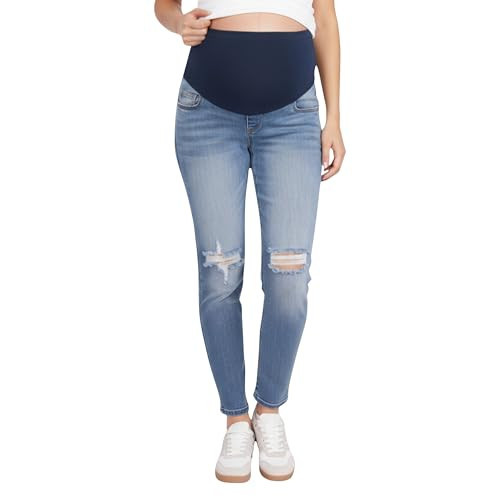 Motherhood Maternity Women's Secret Fit Over The Belly Skinny Ankle Denim Pregnancy Jeans, Harrison Wash, Small | Amazon (US)