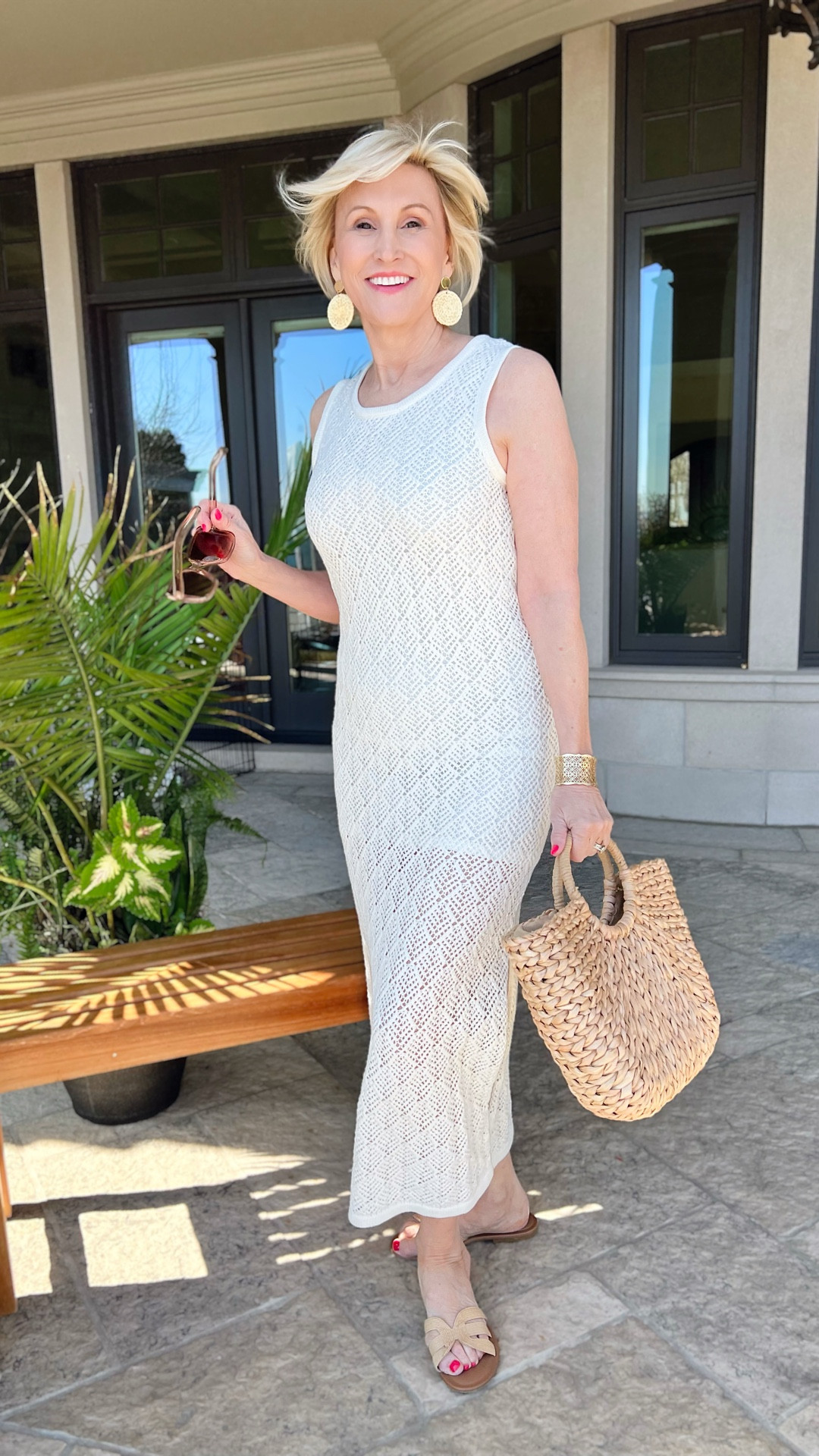 Effortless, breezy, and oh-so-chic 🤍☀️ This crochet-style dress is the perfect throw-on-and-go piece for sunny days, whether you’re heading to brunch, the beach, or just soaking up the weekend in style. Paired with neutral slides, bold earrings, and a woven tote, it’s giving vacation energy no matter where you are.

The best part? This whole look is from Amazon — affordable, stylish, and ready to wear on repeat! 🛍✨ #AmazonFashionFinds #SummerStyle #EffortlessChic 

#LTKSeasonal #LTKOver40 #LTKStyleTip
