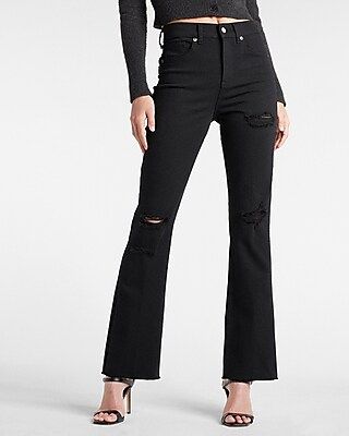 High Waisted Black Ripped 90s Bootcut Jeans | Express