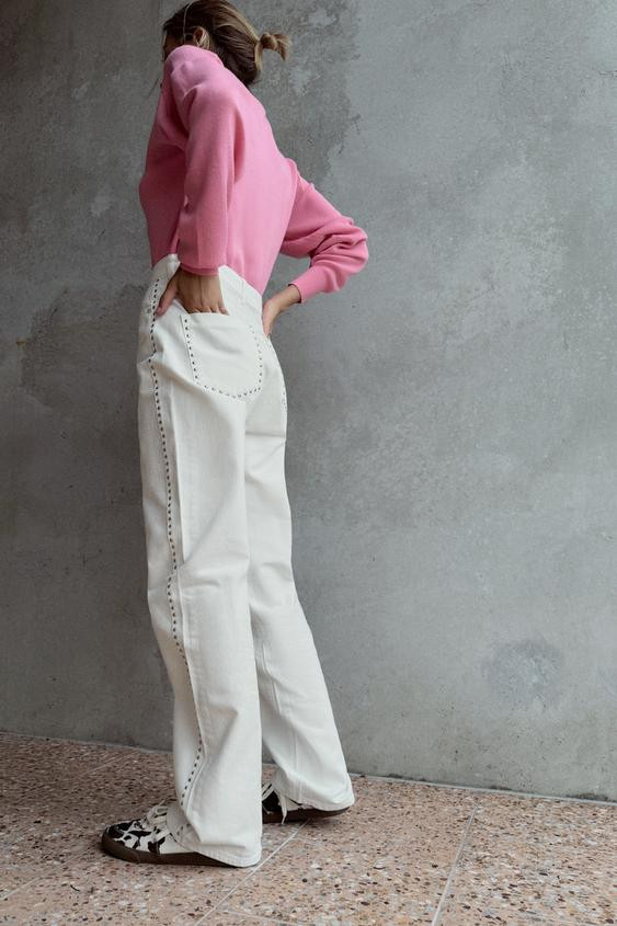 Z1975 STRAIGHT MID-RISE STUDDED JEANS | Zara US