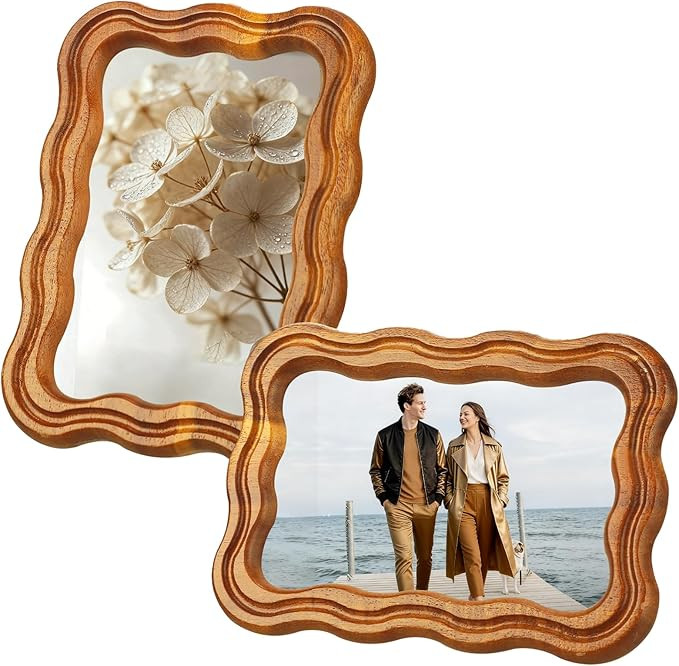 Picture Frame 5x7 inch, Wood Rustic Display Pictures Frames, Wavy Edge Wood Photo Frame for Table... | Amazon (US)