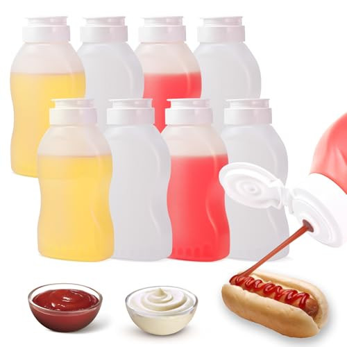 Nacxbwer Condiment Squeeze Bottles for Ketchup Hot Sauce Liquids Oil with Caps for Mustard Salad Dressing Dispenser Clear Plastic Bottles Dressing Container HD PE BPA-free (8 oz 8 Pack) | Amazon (US)