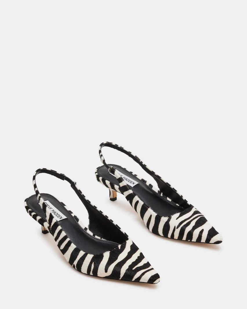 KARI Zebra Slingback Point Toe Kitten Heel | Women's Heels | Steve Madden (US)