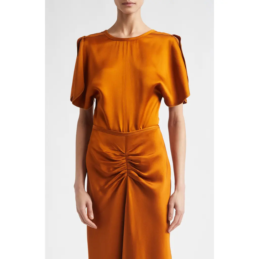 Victoria Beckham Draped Crepe Back Satin Top in Bronze at Nordstrom, Size 4 Us | Nordstrom