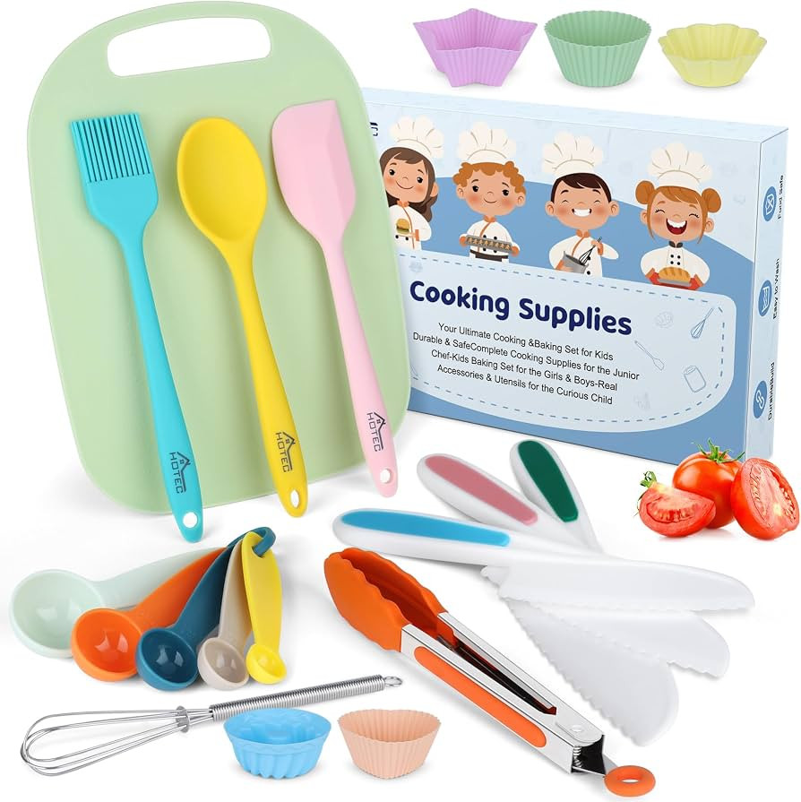 HOTEC Kids Baking Cooking Supplies Set Nylon Children's Kitchen knives BPA Free Cuttting Board Si... | Amazon (US)