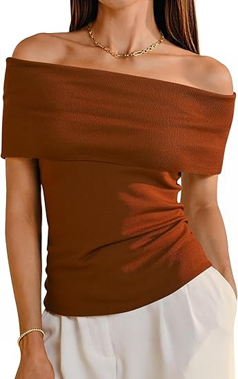 Arach&Cloz Women's Convertible Neckline Off-Shoulder Cowl Neck Slim Fit Tops 2025 | Amazon (US)