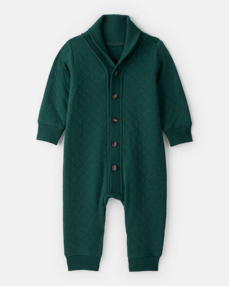 Baby Boy Quilted Long-Sleeve Jumpsuit - Green | Carter's Inc