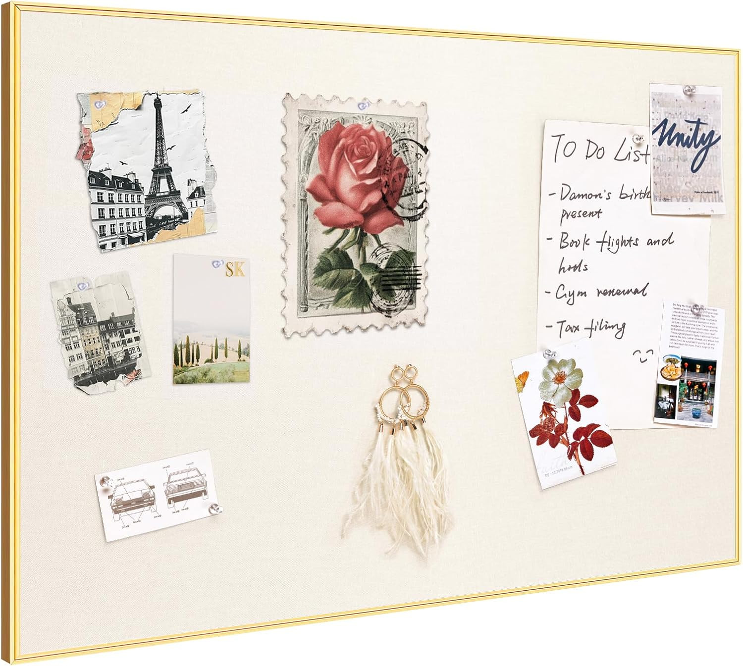 lightomorrow Bulletin Board 16 x 12 inches, Oatmeal White Pin Board, Golden Aluminum Framed Fabri... | Amazon (US)