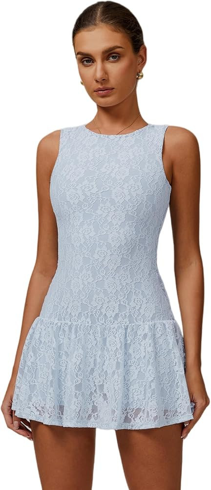 ABOCIW Womens Lace Tennis Dress Built in Shorts High Neck Sleeveless Golf Athletic Summer Mini Dr... | Amazon (US)