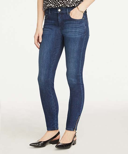 ANN TAYLOR FACTORY Women's Denim Pants and Jeans Dark - Dark Stone Wash Zip-Ankle Denim Skinny Jeans | Zulily