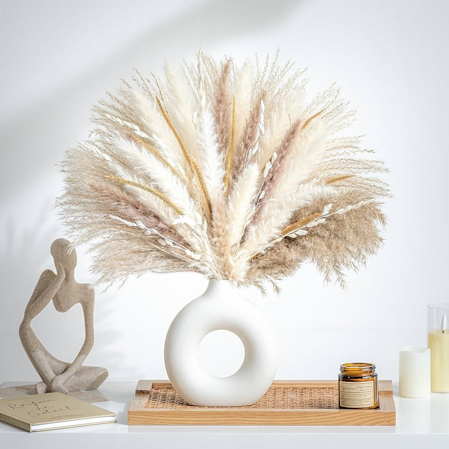 70PCS Natural Dried Pampas Grass Boho Home Decor Bouquet Phragmites Dried Flowers Bouquet for Wed... | Amazon (US)