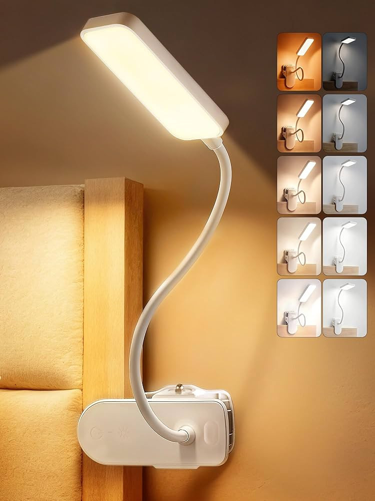 Clip on Lamp,9 Brightness+5 Color Clamp Light,4000mAh Battery Rechargeable Desk Lamp with Clamp,4... | Amazon (US)