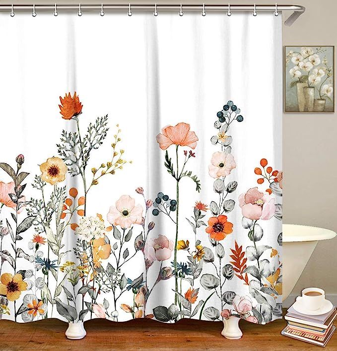 LIVILAN Shower Curtain, Floral Shower Curtain Set with 12 Hooks, Fabric Shower Curtain, Flower Sh... | Amazon (US)