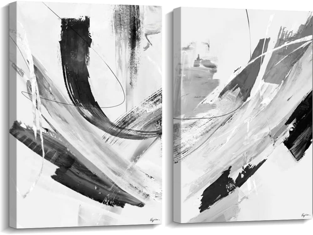 ARTINME Black and White Abstract Line Wall Art Brushstroke Illustrations Minimalism Modern Expres... | Amazon (US)