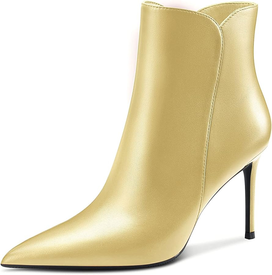 Aachcol Women Ankle Boots Short Bootie Stiletto High Heel Close Pointed Toe Zipper Matte 3 Inch | Amazon (US)