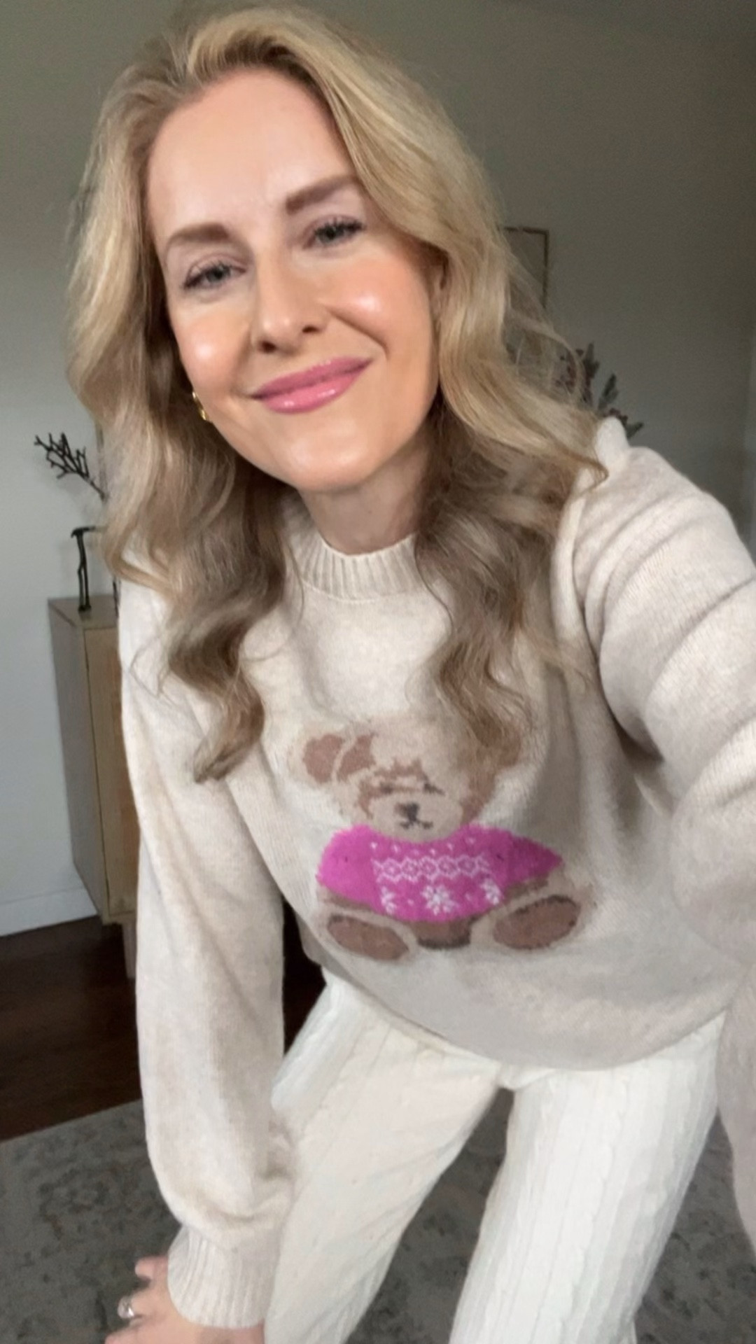 Cozy teddy bear sweater look for less with cableknit pants, soft not itchy. I sized up one size to a medium in both. Not the best quality but the price is super low. #walmartfashion 

#LTKFindsUnder50 #LTKHoliday #LTKFindsUnder100