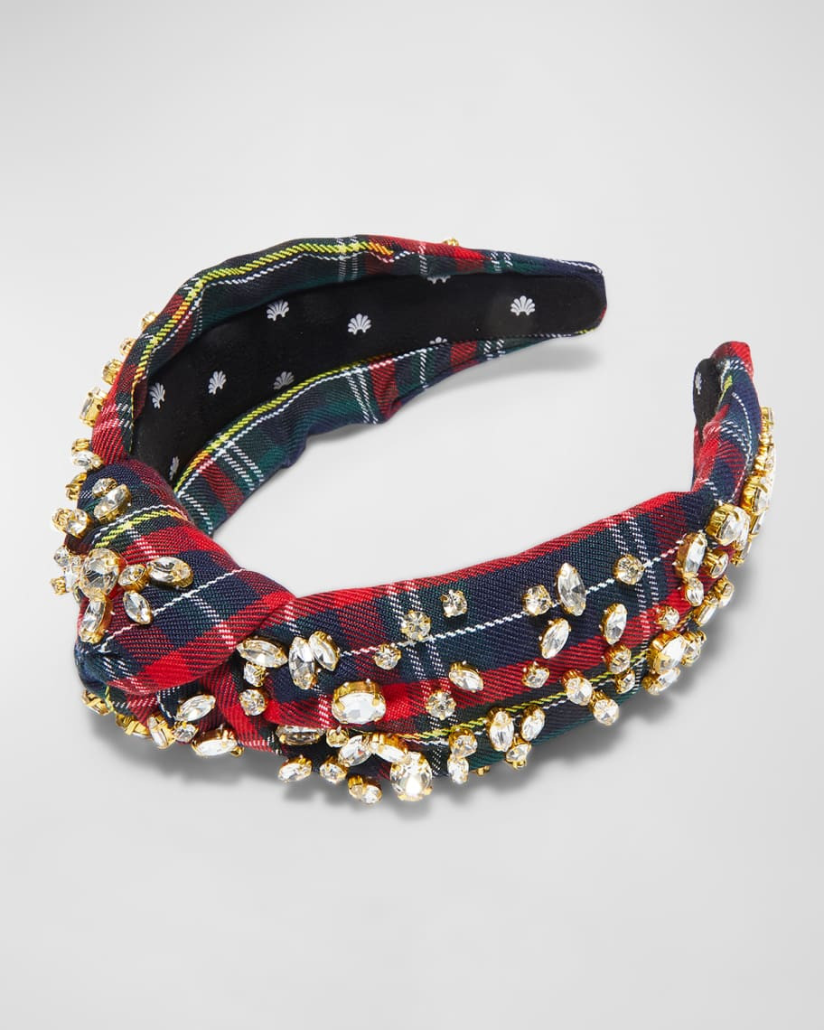 Lele Sadoughi Embellished Knotted Plaid Headband | Neiman Marcus