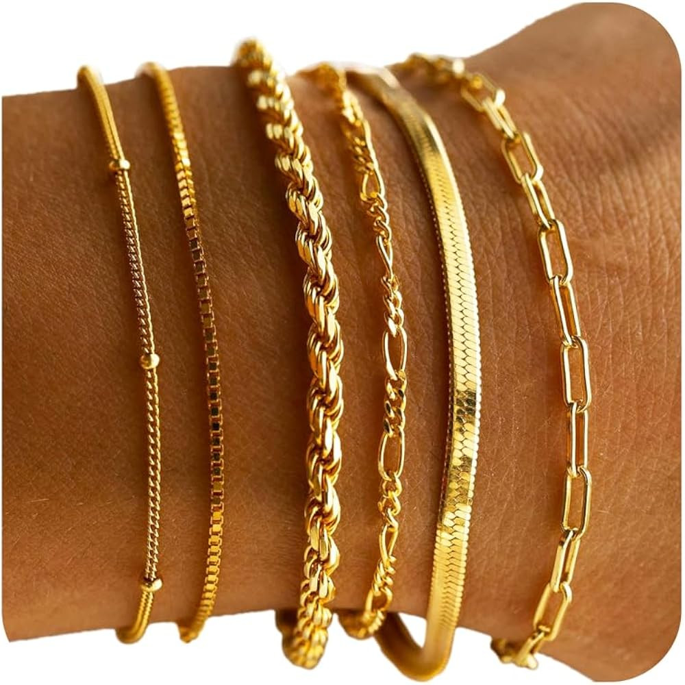 Dearmay Gold Bracelets for Women Waterproof, 14K Gold Plated Minimalist Bracelets Stack Non Tarni... | Amazon (US)