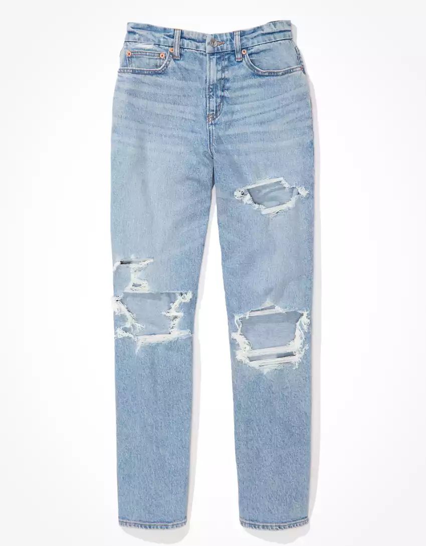 AE Stretch Ripped Curvy '90s Straight Jean | American Eagle Outfitters (US & CA)