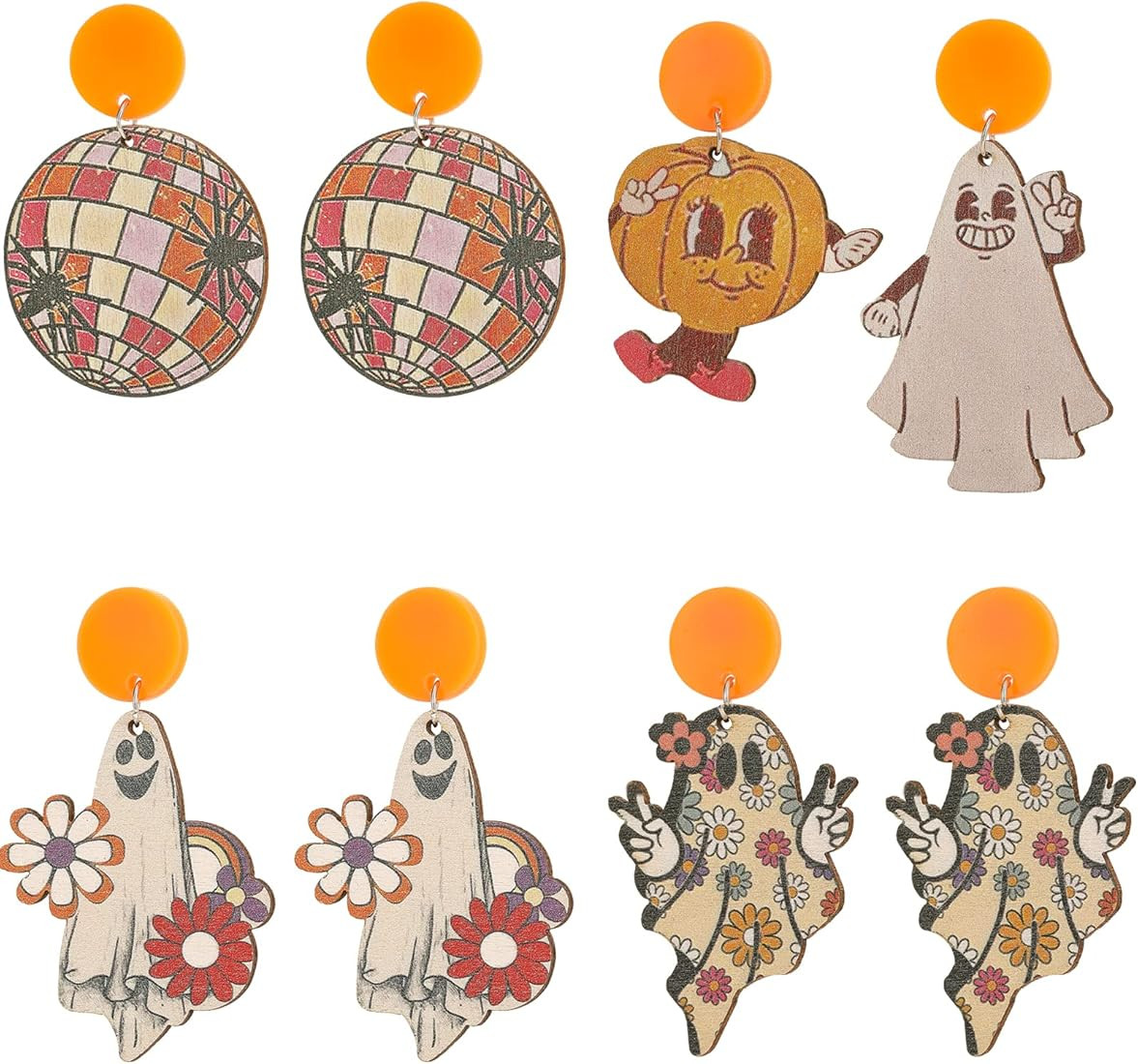 Halloween Earrings for Women Cute Wooden Earrings Punk Spider Webs Ghost Pumpkin Earrings for Hal... | Amazon (US)