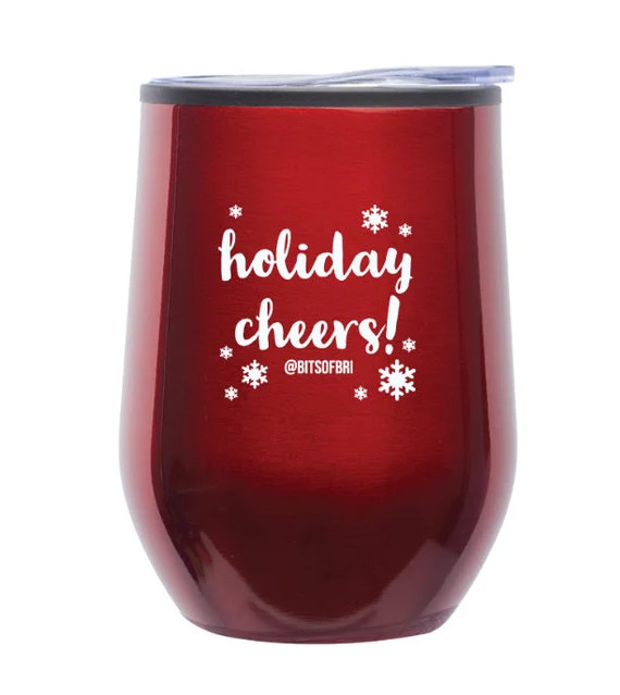 HOLIDAY MERCH! Holiday Cheers Stemless Wine Glass | BitsofBri by Brianna K YouTube Merch | Red In... | Etsy (US)