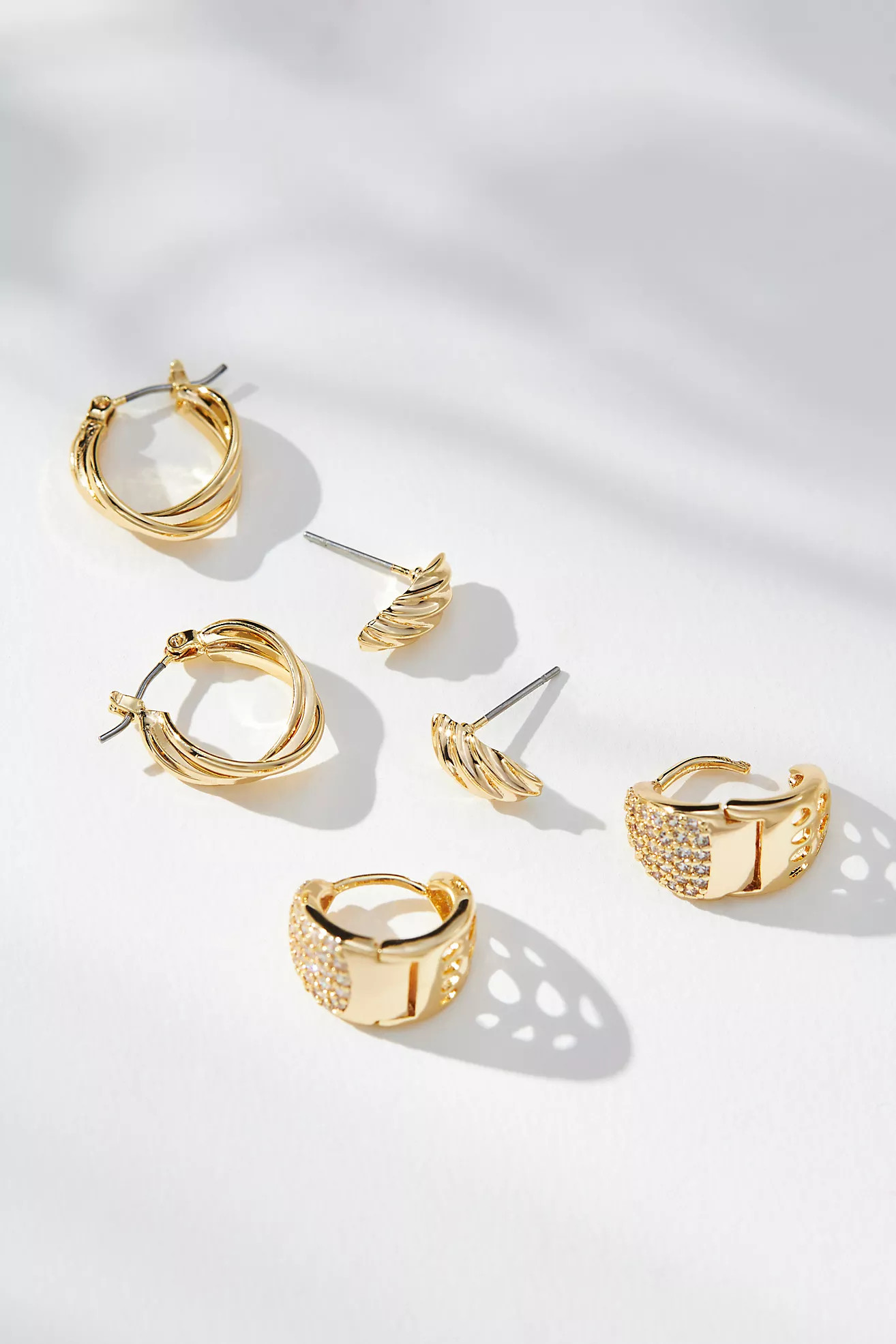 Pavé Ribbon Huggie Earrings, Set of 3 | Anthropologie (US)