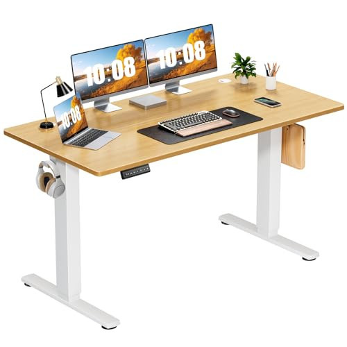 Sweetcrispy Electric Standing Desk Adjustable Height, 55x24 Inch Sit Stand Up Home Office Desks Computer Workstation PC Work Table with 3 Memory Preset Splice Wood Board Metal Frame, Oak | Amazon (US)