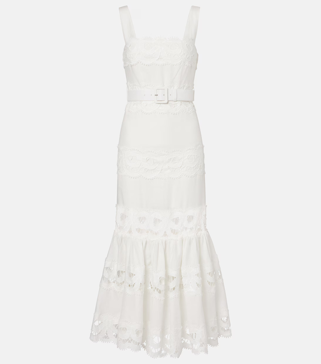 Lace-trimmed linen and cotton midi dress | Mytheresa (UK)