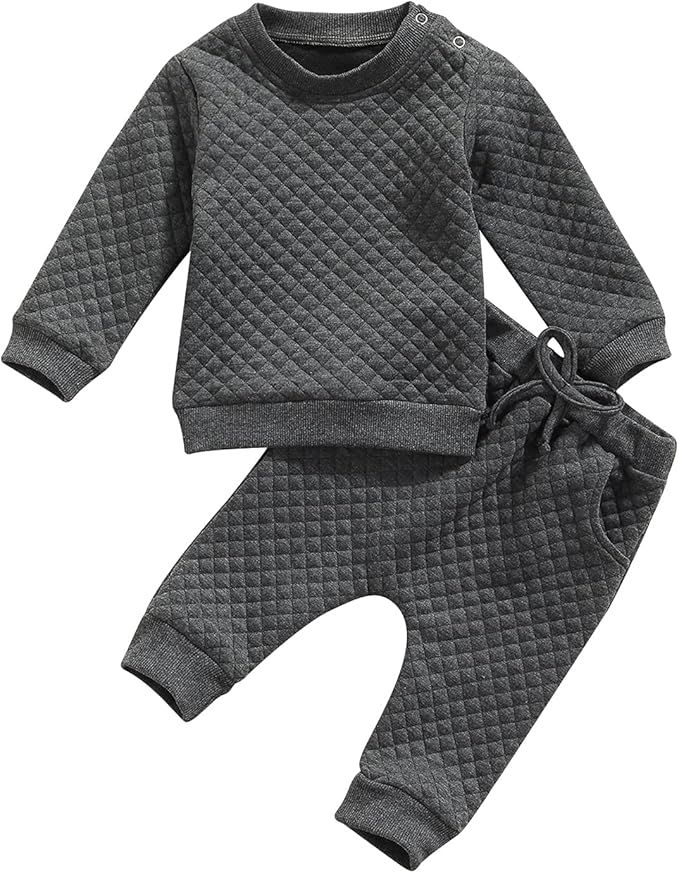 Newborn Baby Boy Girl Clothes Diamond Lattice Unisex Solid Outfit Long Sleeve Warm Pullover Pant ... | Amazon (US)