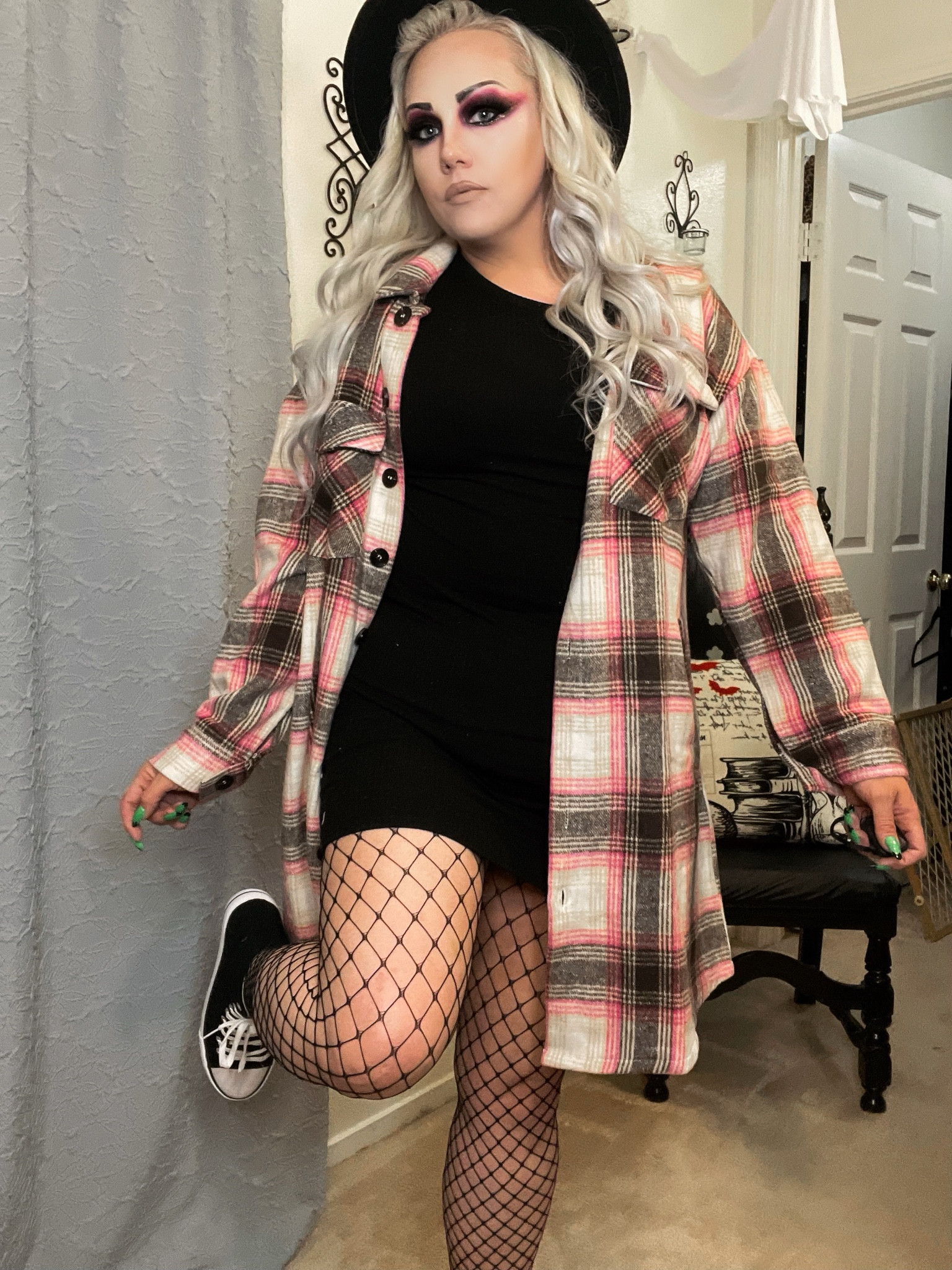 Fall fashion style! You can never go wrong in alt fashion for autumn with chucks, a witchy hat, fishnets, and plaid flannels 🍂🎃

#LTKHalloween #LTKSeasonal #LTKHoliday