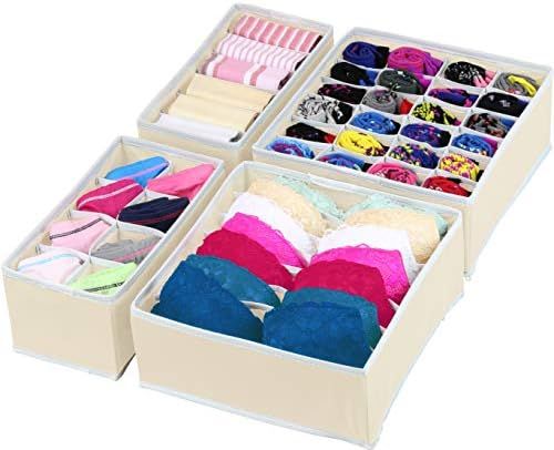 Simple Houseware Closet Underwear Organizer Drawer Divider 4 Set, Beige | Amazon (US)