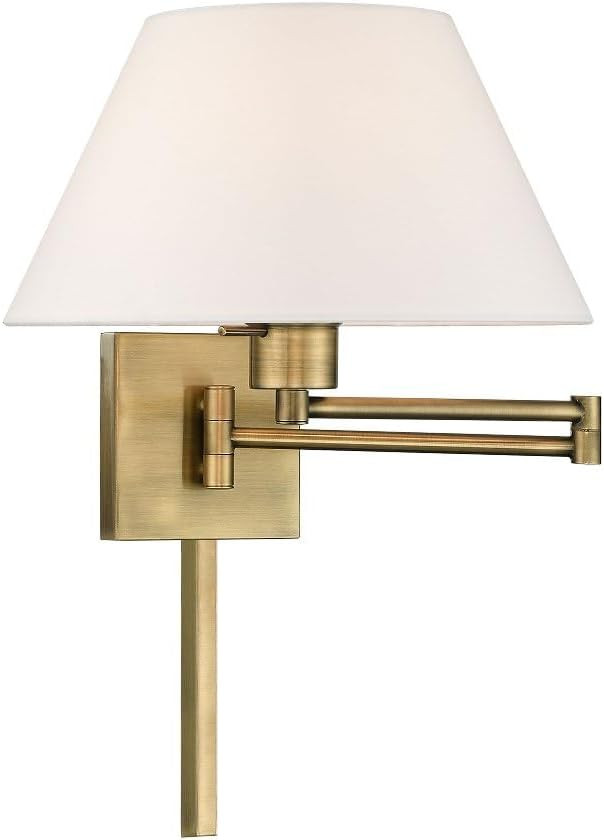 Livex Lighting 40039-01 25" One Light Swing Arm Wall Mount, Antique Brass Finish with Off-White F... | Amazon (US)