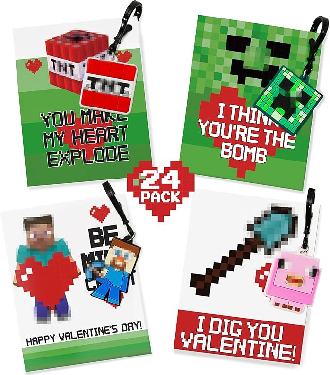 Valentines Day Gifts for Kids - 24 Video Game Valentines Cards for Kids with Keychains Bulk - Val... | Amazon (US)