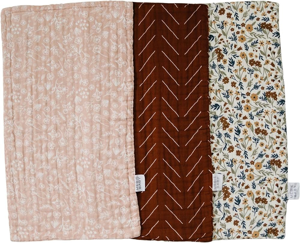Mebie Baby Burp Cloths, Floral Print 3-Pack, Muslin Burp Cloth Set for Spit Up, Drool, and More, ... | Amazon (US)