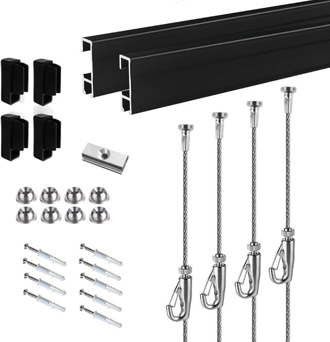 Picture Hanging Systems, for Art Galleries, Home, Two 48inch Rails, Click Rail Kits (2 Black Rail... | Amazon (US)