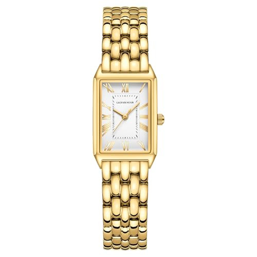 Gold Watches for Women with Vintage Rectangular Case,White Roman Dial,Stainless Steel Band,Adjust... | Amazon (US)