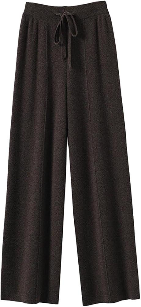 Women's Solid High Waist Knitted Wide Leg Pant Fall Winter Warm Drawstring Elastic Wide Leg Pants | Amazon (US)