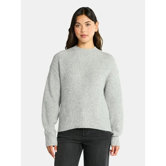 Time and Tru Women's Shaker Stitch Mock Neck Sweater, Midweight, Sizes XS-XXXL | Walmart (US)