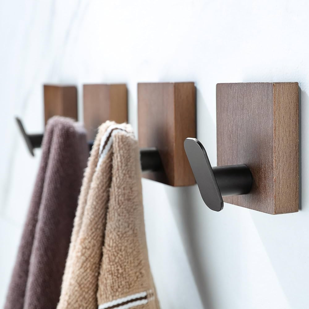 DELITON Adhesive Towel Hooks,Wall Hooks for bathrooms Without Drilling, Wood Wall Hooks for Hangi... | Amazon (US)