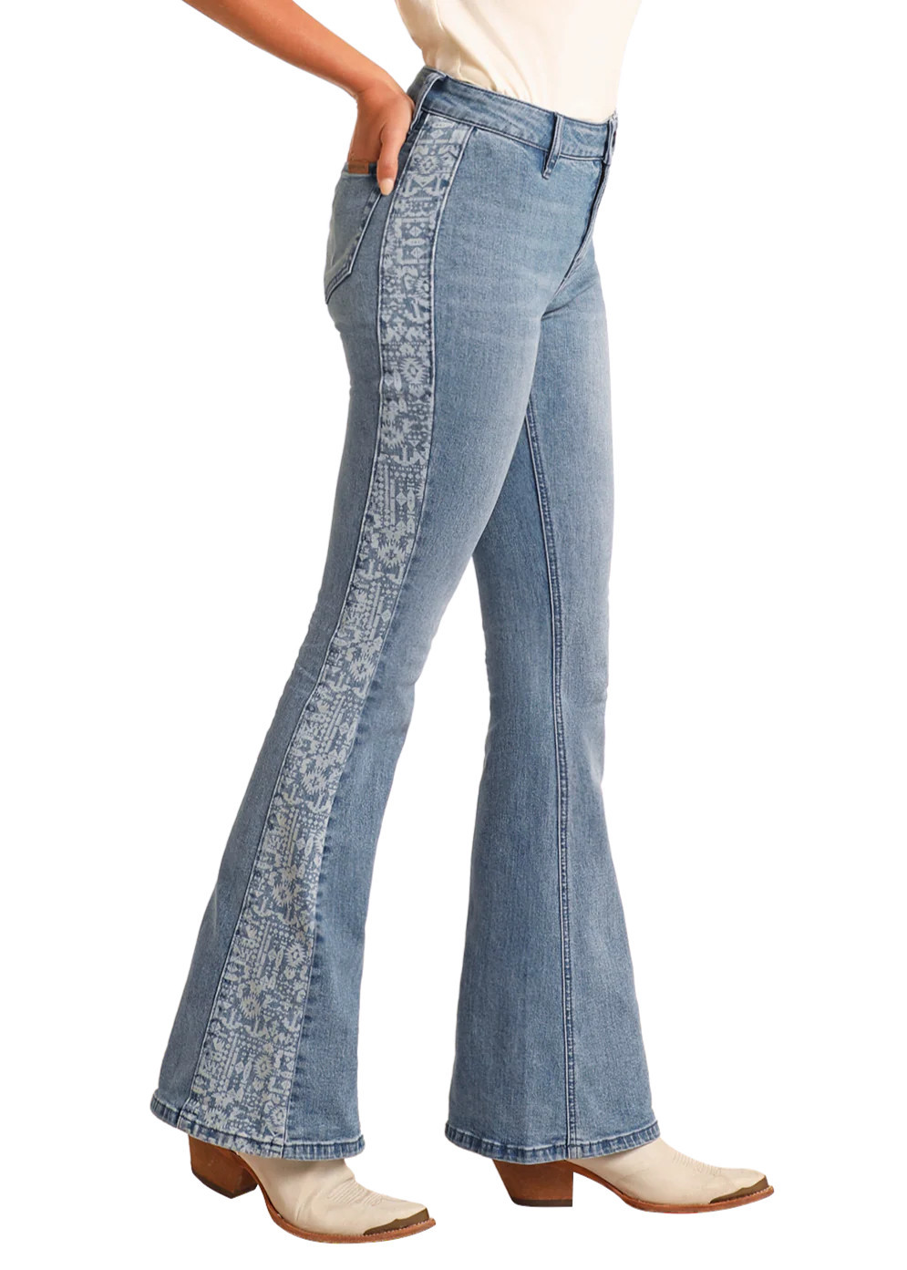 Aztec Panel Button Flare Jeans | Rock & Roll Denim