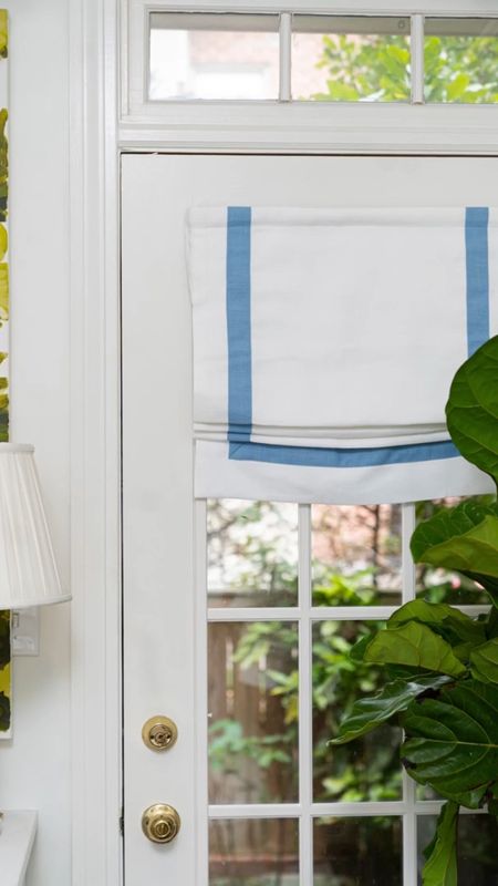 Custom Flat fold Roman shade white with blue trim 

Office decor office nook 

#LTKunder100 #LTKhome #LTKFind