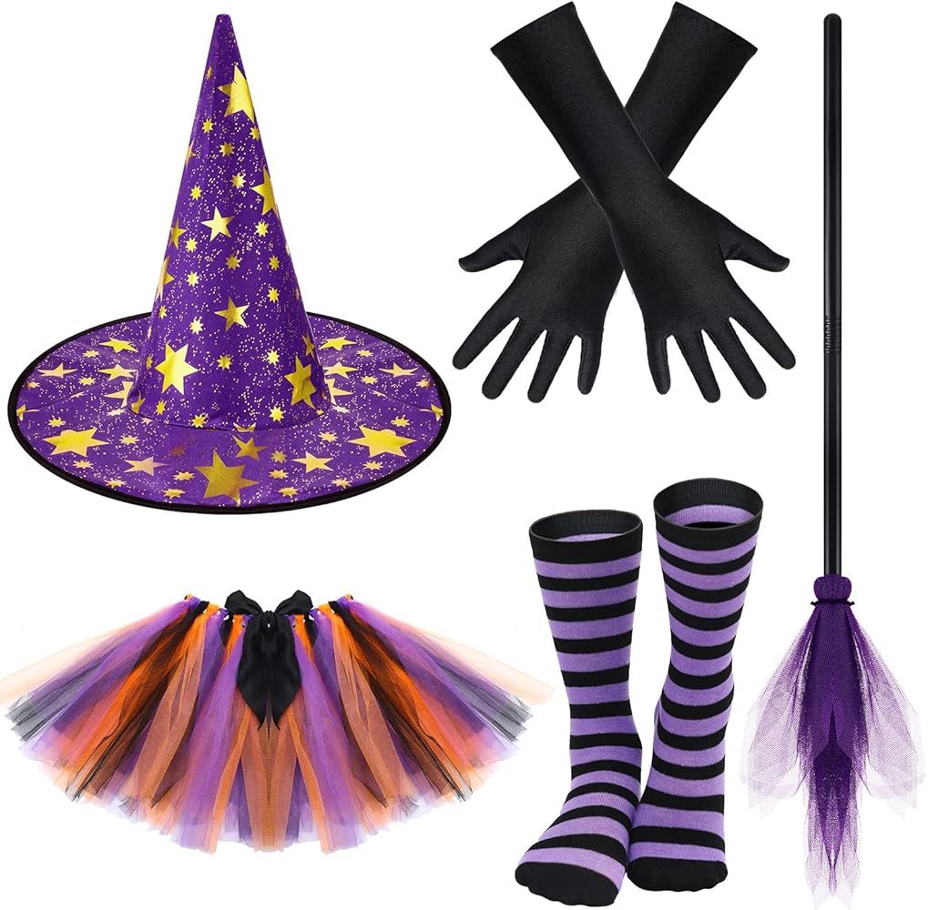 5 Pcs Halloween Kids Girls Witch Costume Sets Tutu Purple Witch Costumes Accessories Includes Dre... | Amazon (US)