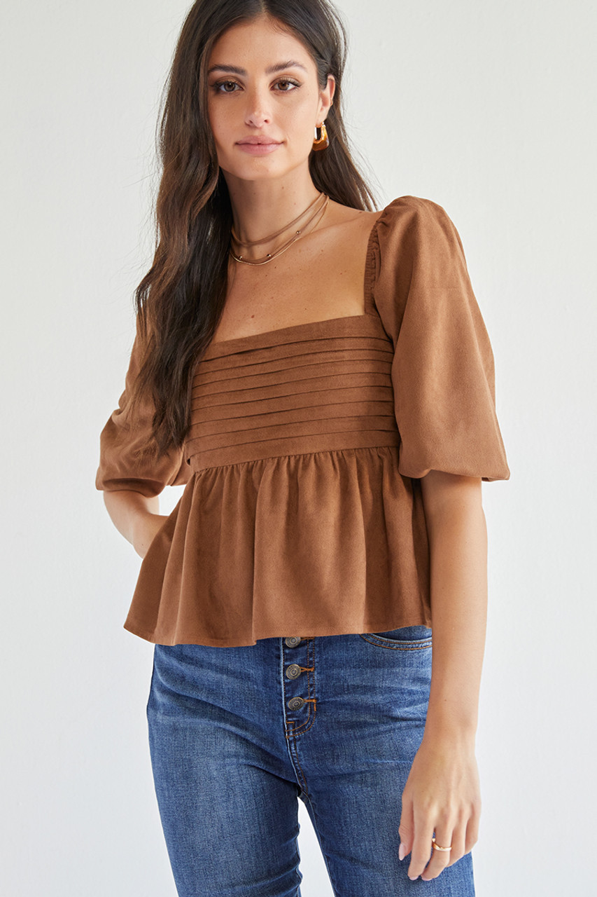 Payton Suede Pleated Blouse | Francesca's