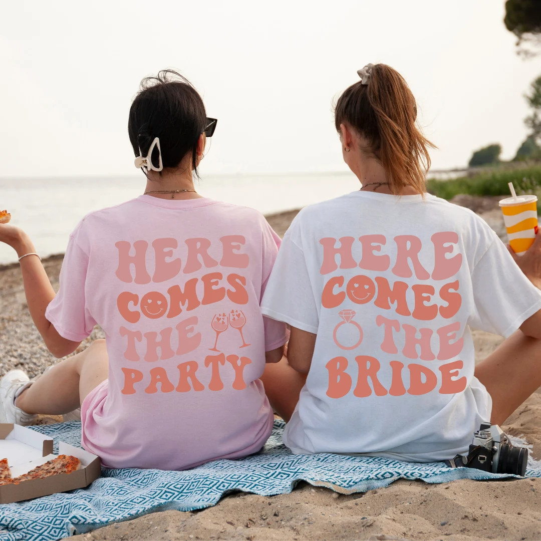 Here Comes The Bride And Here Comes The Party Retro Bachelorette Party Shirts Groovy Bachelorette... | Etsy (US)