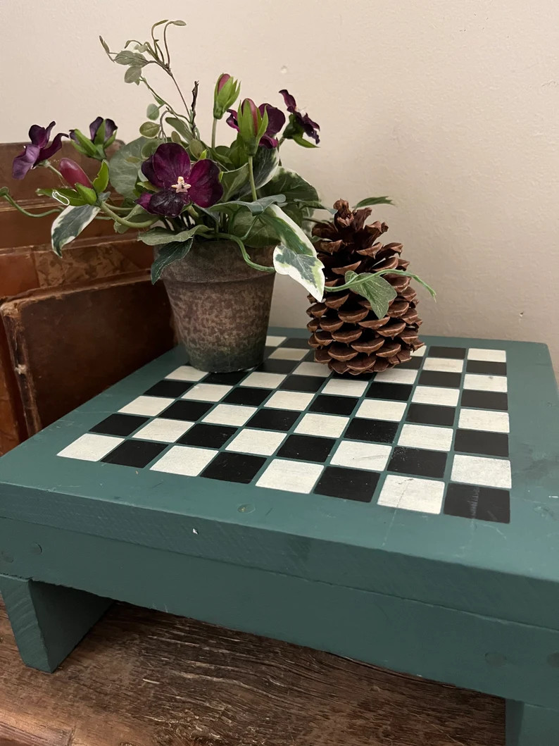 Handmade Checkers Table Wood Bench Stool - Etsy | Etsy (US)