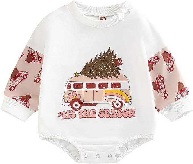 Toddler Baby Sweatshirt Rompers Christmas Letter Print Long Sleeve Jumpsuit Pullover Top Cute Fal... | Amazon (US)