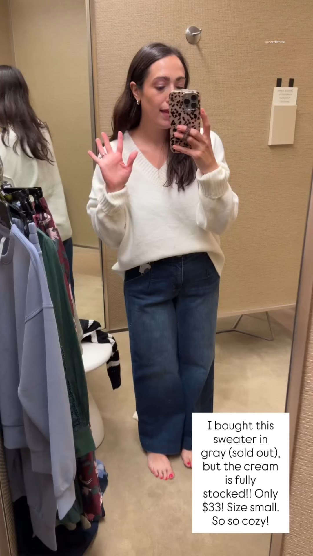 I bought this sweater in gray (sold out), but the cream is fully stocked!! Only $33! Size small. So so cozy! @nordstrom
