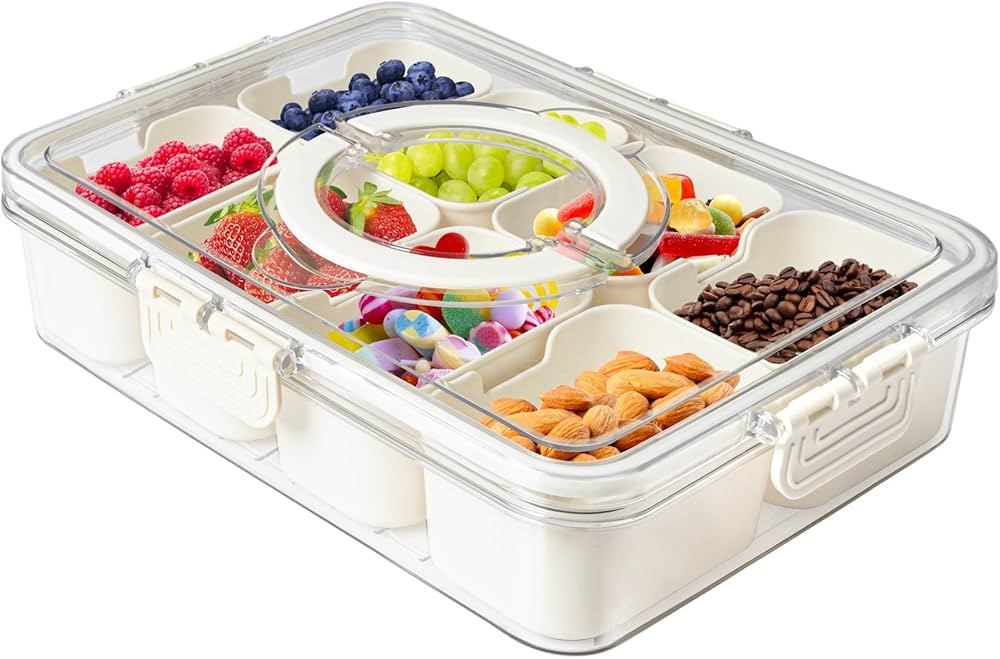 MineSign Divided Snackle Box with Handle for Food Serving Tray with Lids Stackable Fruit&Veggie C... | Amazon (US)